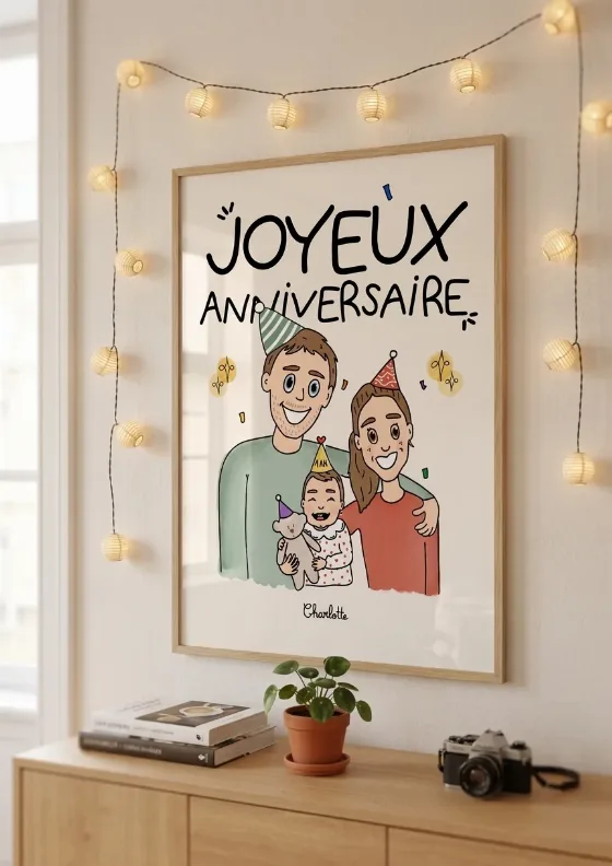 1 an de Charlotte — affiche, badge et gobelet