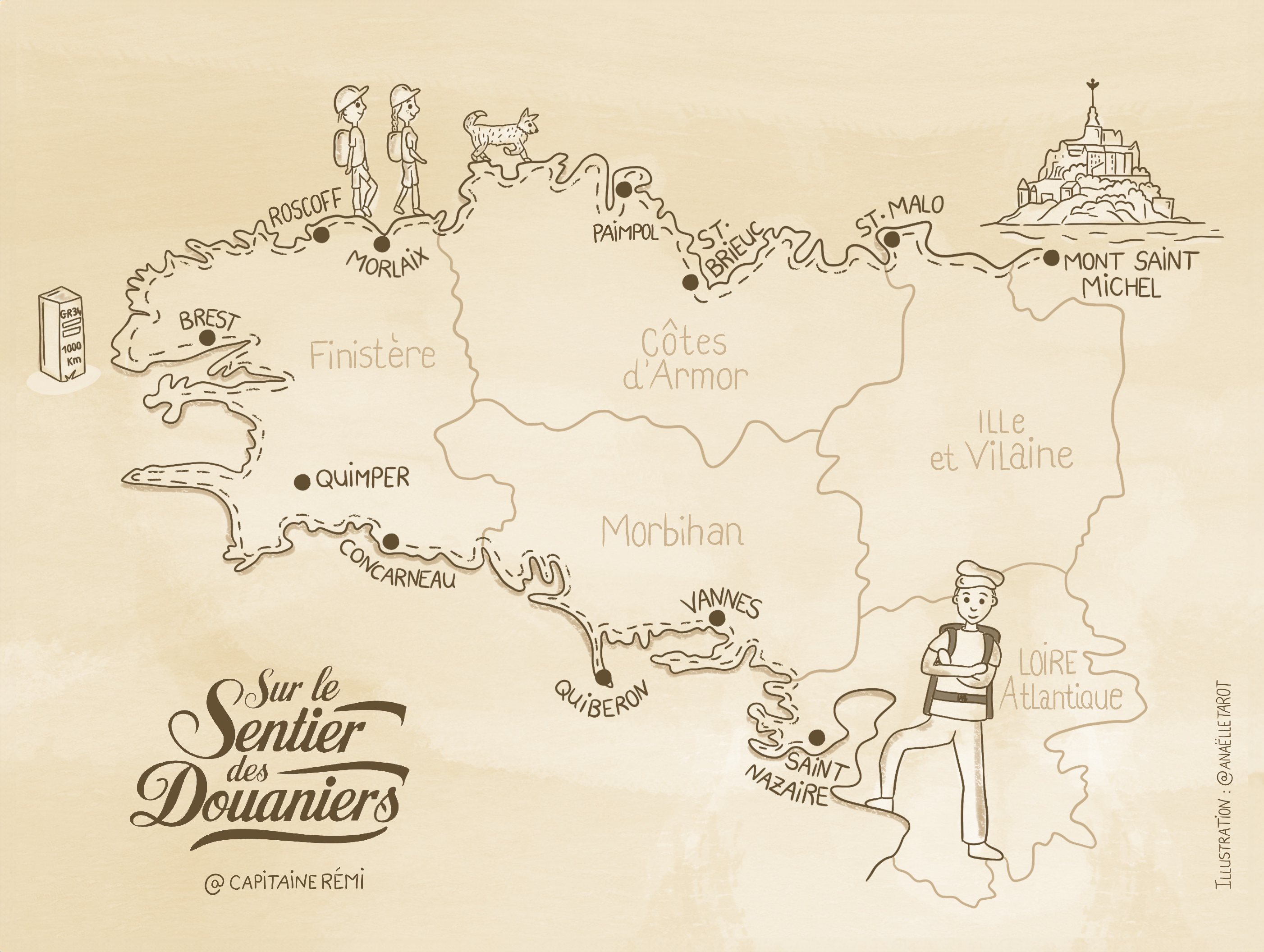Carte illustrée du Sentier des Douaniers GR34