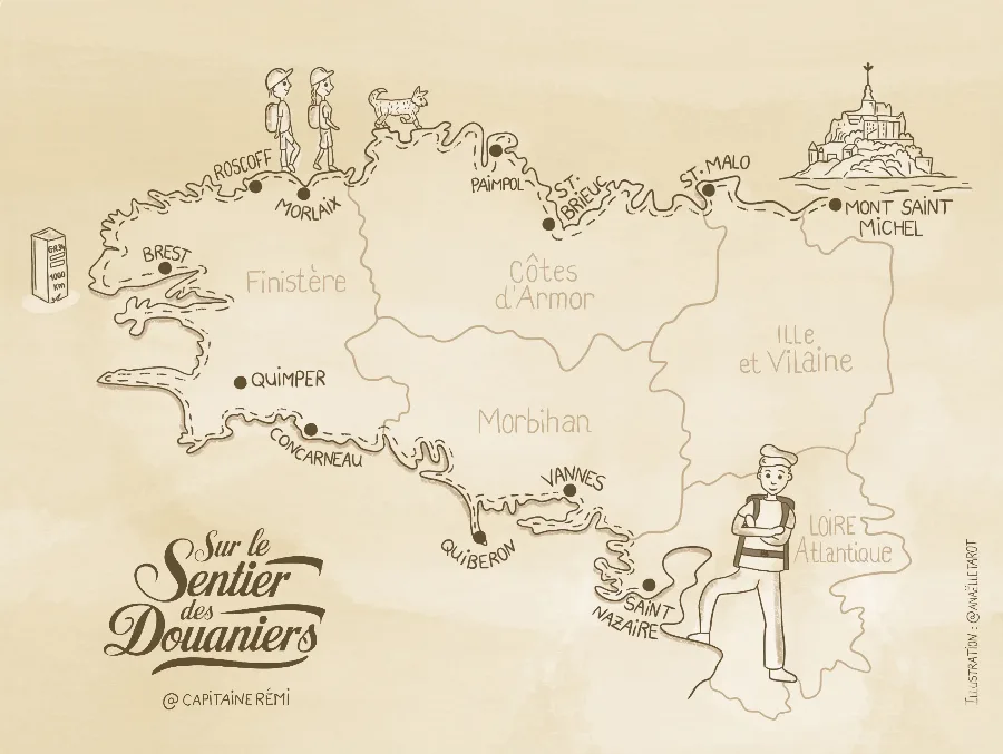Carte illustrée du Sentier des Douaniers GR34
